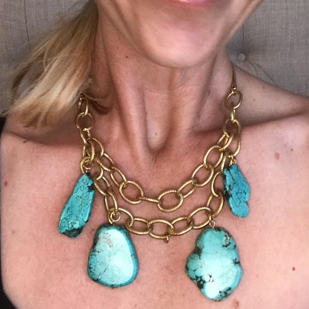 Darling Gold and turquoise double chain necklace!